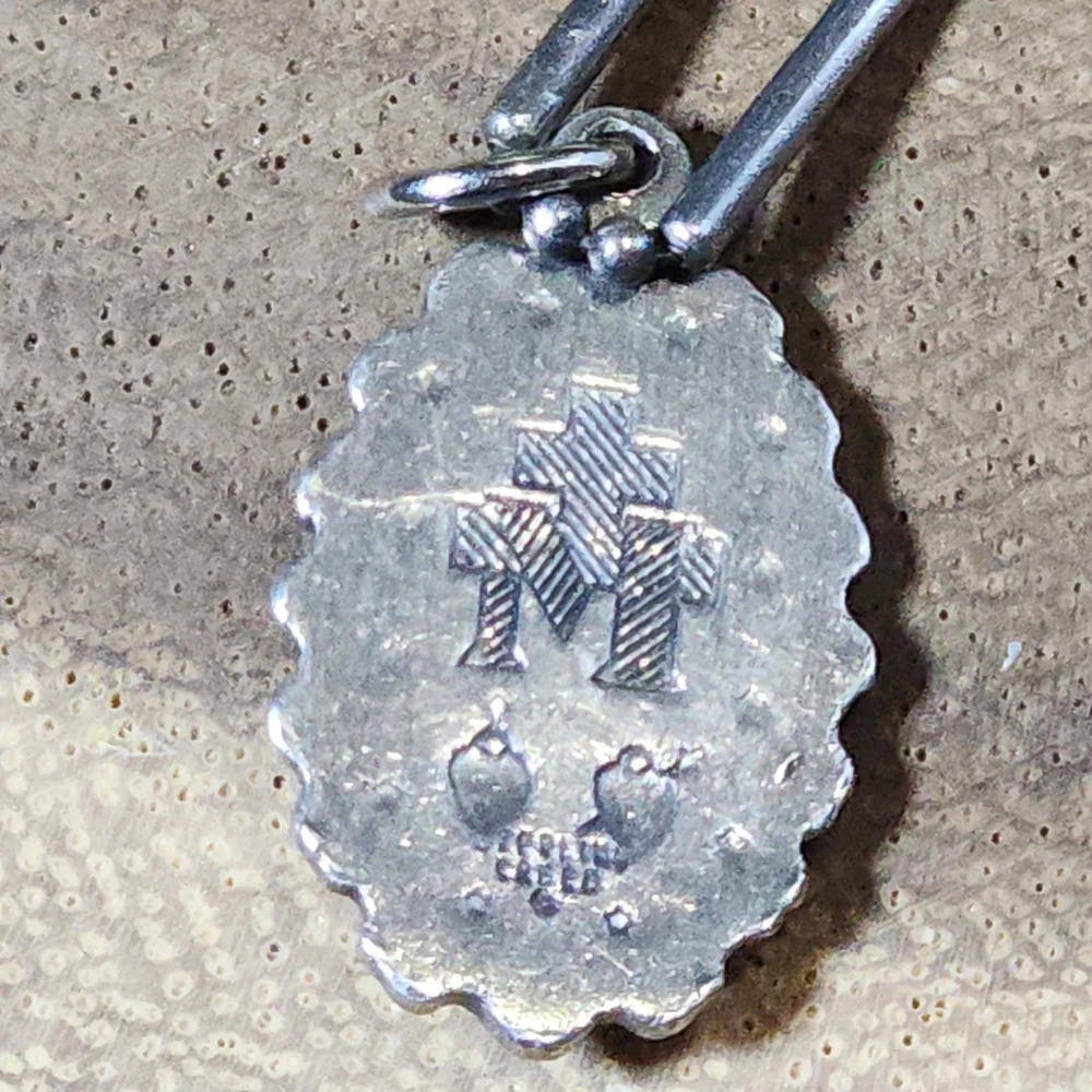 Vtg 925 Italy Silver Pendant Necklace St Mary Conceived Without Sin Pray For Us